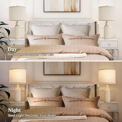 Luvkczc Ceramic Table Lamps Set of 2, Farmhouse 24.8" Bedside Lamps with Adjustable Color Temperature, Modern Nightstand Lamp Desk Reading Lamp for Bedroom, Living Room, Office, 2 Bulbs Included