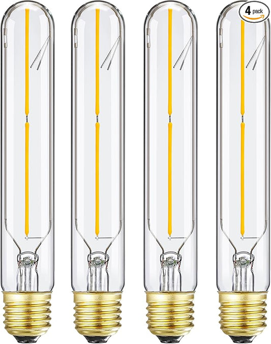 E26 Tubular LED Bulbs 4W, 3000K Soft White,Dimmable Edison Style Filament Light Bulb, T10 Vintage Bulb 40 Watt Equivalent, E26 Medium Base 400LM,Clear Glass Cover, 7.3in(185mm),4-Pack