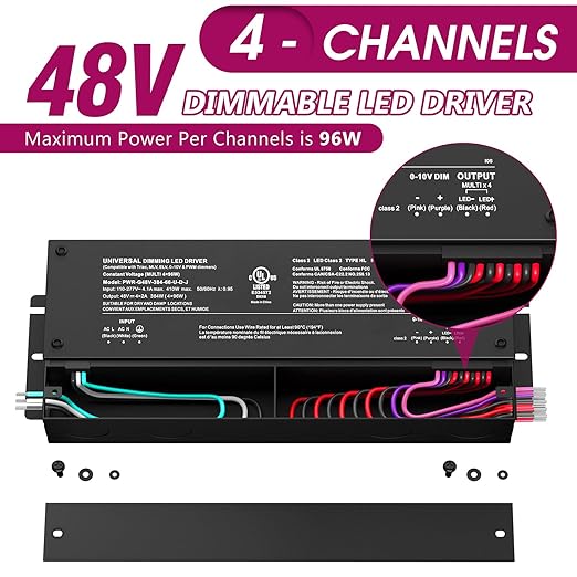 EMITEVER 48V Dimmable LED Driver, 384W 5-in-1 Dimmable Power Supply,4-Channels AC to DC Transformer for LED Light, Compatible with Lutron and Leviton Dimmer, Waterproof IP67 and UL Listed, Class 2