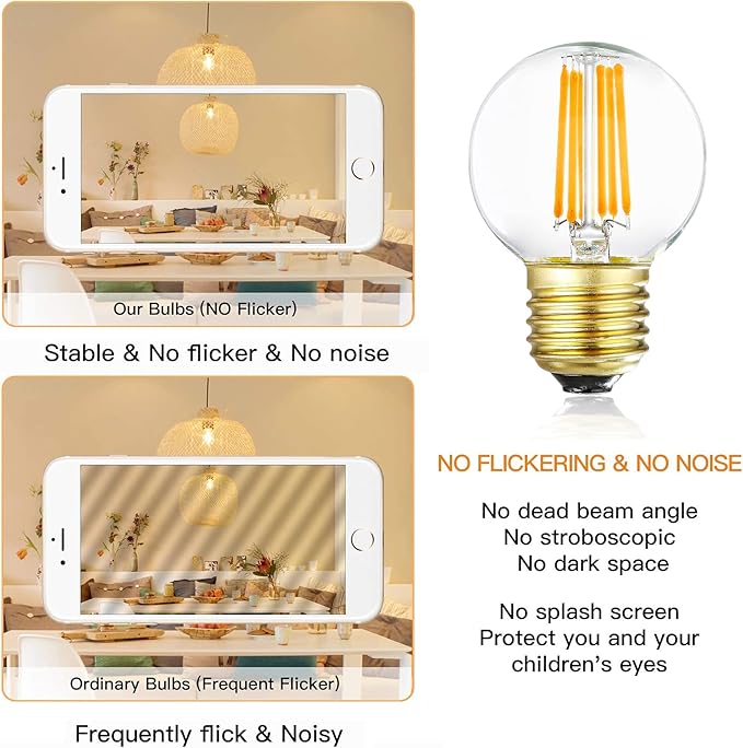 Dimmable G16.5 LED Bulbs,E26 Edison LED Light Bulbs,6W Equal 60 Watt Light Bulb,600lm,Soft White 3000K,Globe Light Bulb for Pendant,Vintage Filament Candle Bulb with Decorative,Φ1.97in*2.99in,6Pack.