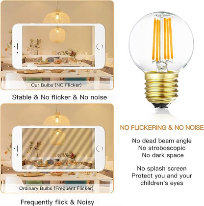 Dimmable G16.5 LED Bulbs,E26 Edison LED Light Bulbs,6W Equal 60 Watt Light Bulb,600lm,Soft White 3000K,Globe Light Bulb for Pendant,Vintage Filament Candle Bulb with Decorative,Φ1.97in*2.99in,6Pack.