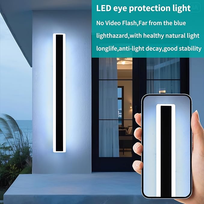 Mikeru 2Pack 57inch Long Led Wall Light, 6000k Cool White Modern Outdoor Wall Light Ip65 Waterproof Black Acrylic Porch Exterior Lighting Fixtures, Exterior Wall Mount Lights