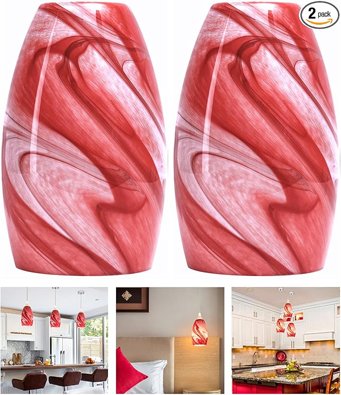 GO&SO 2-Pack Burgundy White Swirl Glass Pendant Lights Kitchen Island - Hand-Blown Vortex Texture Pendant Lamp Fixtures, E26 Base, 7.8"H Oval Art Fixtures, 1.57" Fitter,Mini Chandelier Replacement Set