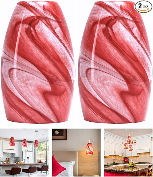 GO&SO 2-Pack Burgundy White Swirl Glass Pendant Lights Kitchen Island - Hand-Blown Vortex Texture Pendant Lamp Fixtures, E26 Base, 7.8"H Oval Art Fixtures, 1.57" Fitter,Mini Chandelier Replacement Set