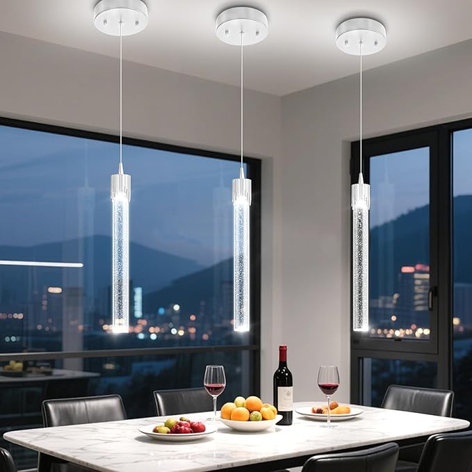 Mini 1 Light Chrome Crystal Pendant Lights,Modern Led Kitchen Island Hanging Light Fixture,Adjustable Pendant Lighting for Kitchen Island,Dimmable 2700k-6000k
