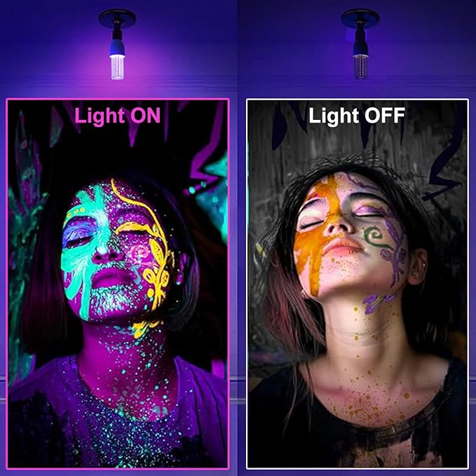 LED Black Light Bulb 15W UV Blacklight 100W Replacement 120V E26 Base, UVA Level 395-400nm Glow in The Dark for Body Pain, Blacklights Party, Halloween Decoration，2 Pack
