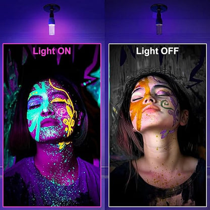LED Black Light Bulb 15W UV Blacklight 100W Replacement 120V E26 Base, UVA Level 395-400nm Glow in The Dark for Body Pain, Blacklights Party, Halloween Decoration，2 Pack