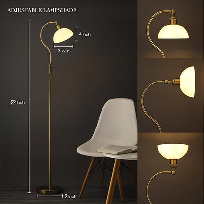 O’Bright Heritage - Banker’s Floor Lamp, 3-Level Touch Dimming, Adjustable Tilt Shade, Removable Lampshade Design, E26 Socket with 6W Dimmable LED Bulb, White Jade Glass Shade, Antique Brass