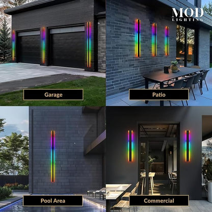 𝗠𝗢𝗗 𝗟𝗜𝗚𝗛𝗧𝗜𝗡𝗚 Haylen RGB | Long Outdoor Wall Lights, 7 Colors and 358 Light Effects, Dimmable with Remote Modern Linear Exterior Light Fixture, Waterproof Wall Sconce 45W, 2-Pack (RGB |12")