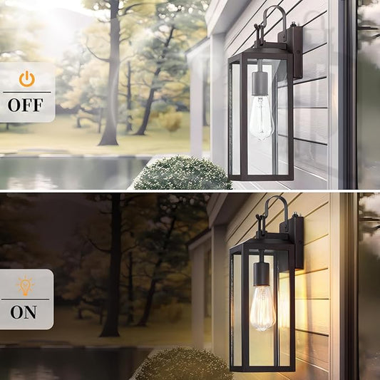16'' Large Dusk to Dawn Outdoor Lighting 2 Packs, Modern Outdoor Lanterns for Porch, Waterproof Exterior Light Fixture Wall Sconces Lamps, Outside Lights for House Patio, Garage, Farmhouse, Brown