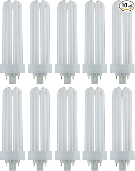 Sunlite CFL Plug-in PLT 4-Pin Triple Tube Light, 42 Watts, 4-Pin GX24q4 Base, 3200 Lumens, 3000K Warm White, 10 Pack