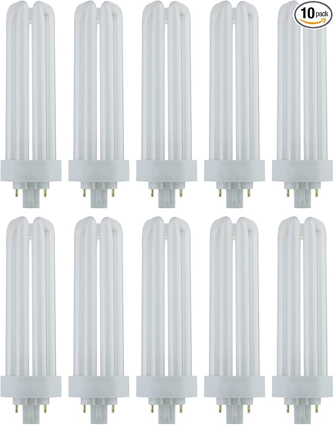 Sunlite Compact Fluorescent PLT42 Plug-in Triple Tube Light Bulb, 42 Watts, 3200 Lumens, 4-Pin GX24q4 Base, 5000K Daylight, 10 Pack
