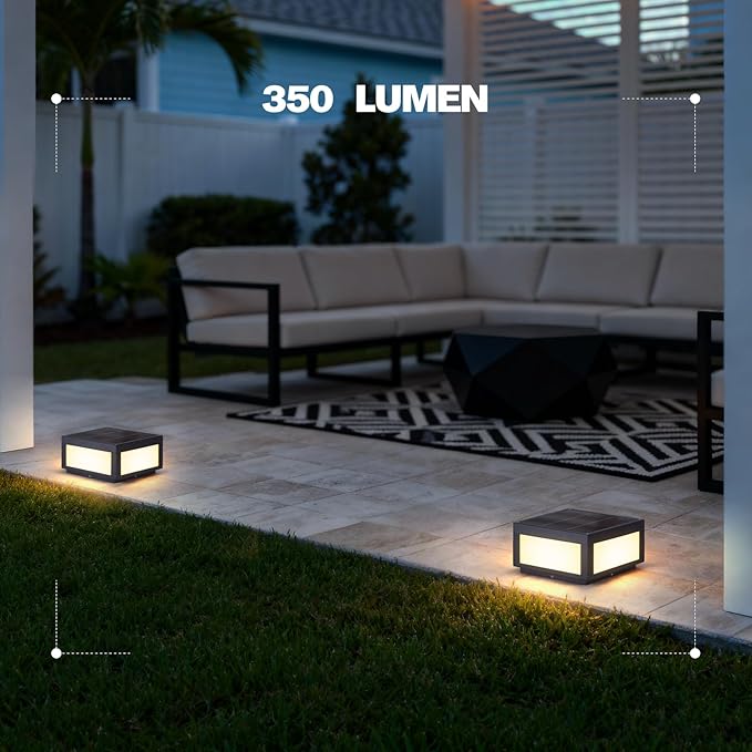 9.84" Solar Post Lights, 3000K LED Solar Pillar Lights Outdoor, IP54 Waterproof Outdoor Lamp Post Light, Dusk to Dawn Column Lighting for Posts Fence Outside Entrance Yard Patio Driveway