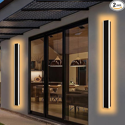 Yaohong 2 Pack 60In LED Outdoor Long Wall Lights, 42W Modern Black 5CCT Dimmable Exterior Lighting Fixtures Patio Lights, IP65 Waterproof Linear Wall Mount Lighting for House Courtyard Porch Garden