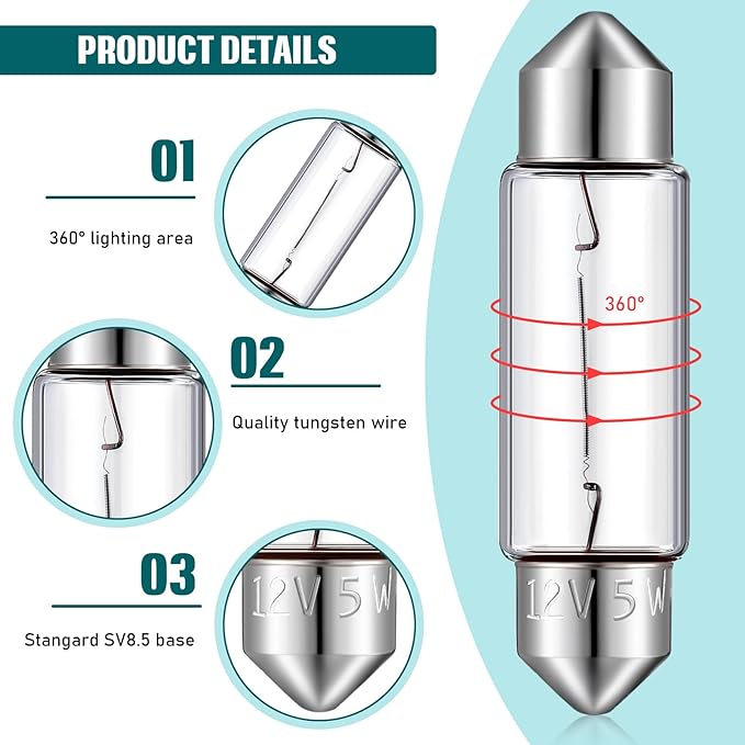 20 Pcs Xenon Festoon Light Bulb Clear Double Ended Festoon Bulb Marine Festoon Bulb 12V Standard Miniature 6411 Bulb for Mantel, Shelves, Bookcase, Refrigerator, Car Tail Light, Dome Light (5w)