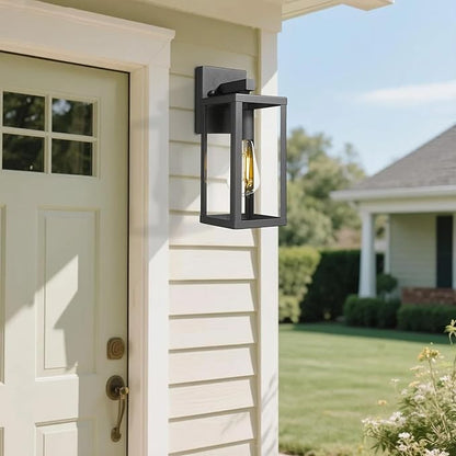 Outdoor Wall Light with Clear Glass, Anti-Rust Exterior Wall Sconce, Weather Resistant Outdoor Lantern, Exterior Lighting for Porch, Patio, Garage, Entryway (Black, 13" Height-1 Pack)