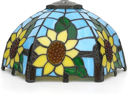 Tiffany Style Lamp Shade, 12 Inch Stained Glass Lamp Shade Replacement Vintage Blue Sunflower Lamp Cover Accessories Fit for Table Lamp Pendant Light Ceiling Light