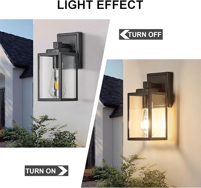 Refice 2-Pack Outdoor Wall Light Fixtures,Waterproof Outdoor Wall Lantern,Wall Mount Exterior Porch Lights, Anti-Rust Outside Lights for Patio, Garage, Doorway, Front Door, Black
