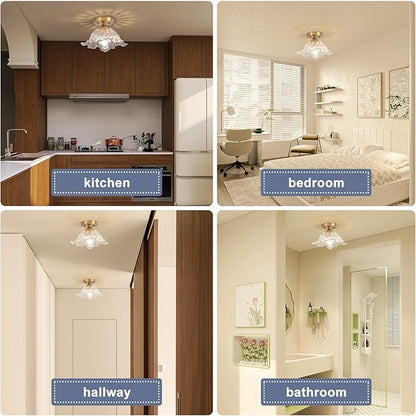 Semi Flush Mount Ceiling Light,Vintage Lights Fixture E26,Transparent Glass Light Fixtures 11" for Kitchen Bedroom Hallway Dining Room,Bulb Included