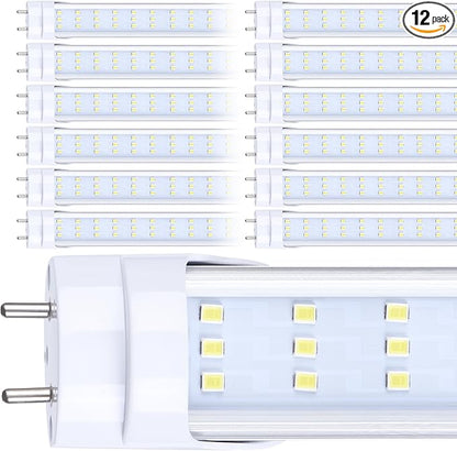 12 Pack, 4FT LED T8 Type A+B Tube Lights, 30W(80W Equivalent), 4000LM, 6000K, Clear Cover, Single or Double End Powered, Ballast Bypass, 4 Foot T10 T12 Fluorescent Bulbs Replacement