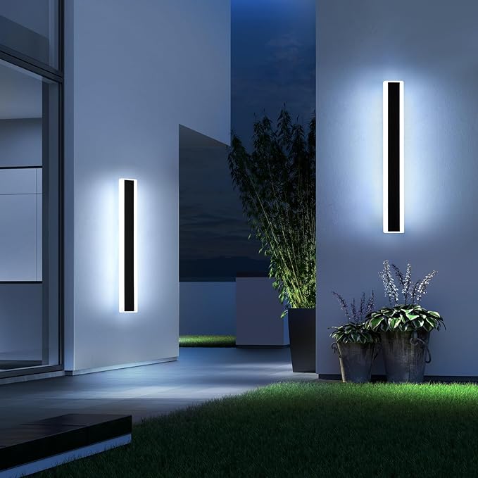 Mikeru 2Pack 31.4inch Long Led Wall Light, 6000k Cool White Modern Outdoor Wall Light Ip65 Waterproof Black Acrylic Porch Exterior Lighting Fixtures, Exterior Wall Mount Lights