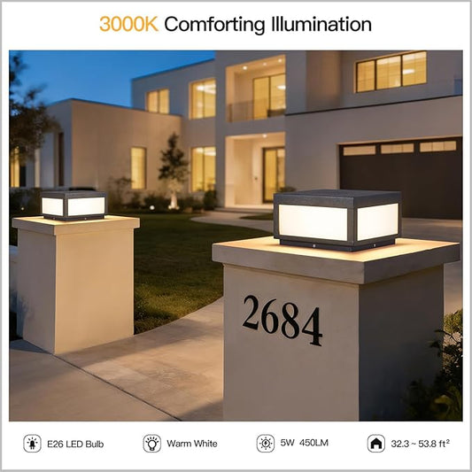 Outdoor Post Lights Hard Wired, AC100-240V 11.8" Column Light, Modern Pillar Lights Outdoor Waterproof, 3000K Square Post Lamp LED Lighting, Large Gate Fence Posts Light for Garden Patio Outside