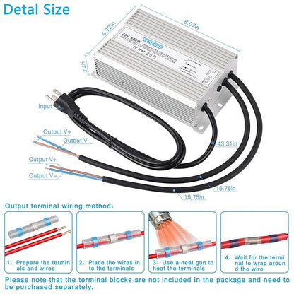 LED Driver 48V500W Waterproof Power Supply AC90-130V to DC48V10.4A Low Voltage Transformer IP67 Switching Power Supply Suitable for Indoor and Outdoor LED Lighting and Any 48V DC Equipment