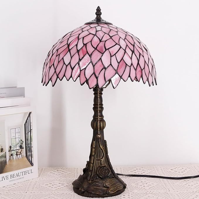 Table Lamp Base Replacement Only, Wide 6 Height 19 Inch, Fit for 8, 10, 12 Inch Tiffany Style Stained Glass Lampshade, Dark Bronze Finish,Resin, Push Switch On Cord(E (W6H19 Inch))