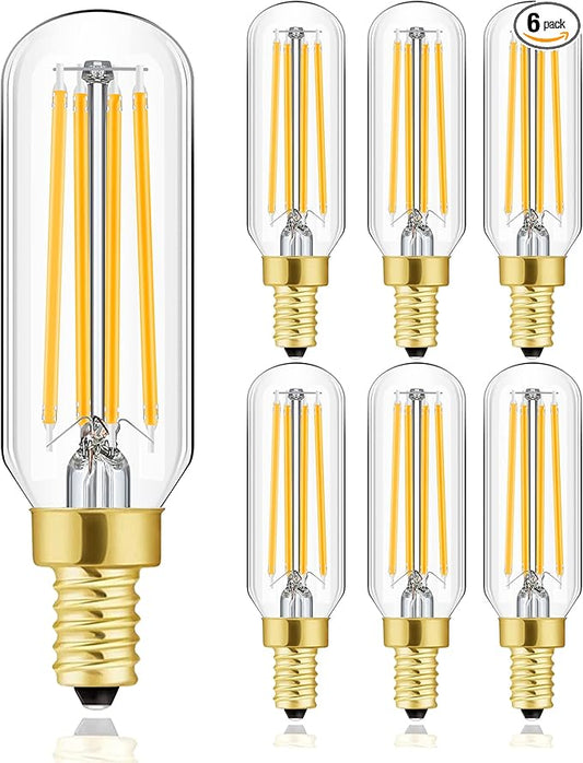 E12 LED Bulb,100 watt Equivalent Candelabra Dimmable Chandelier Light Bulbs 8W 2700K Warm White Clear 800lm T6 E12 LED Edison Filament Vintage Candle Bulb with Decorative,3.7inch,6-Pack