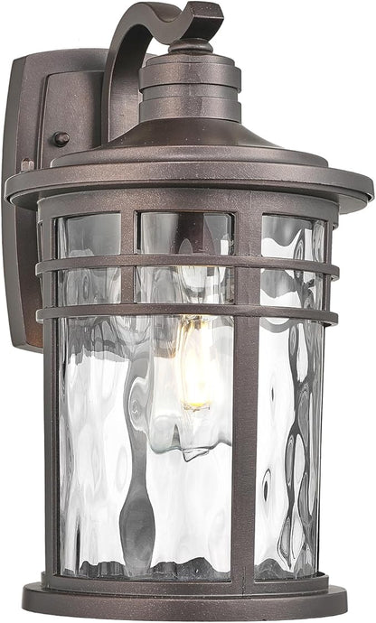 Darkaway Outdoor Wall Light Fixture,14.57inch Large Outside Porch Lights Wall Mounted Water Ripple Glass Exterior Waterproof Lantern Modern Wall Sconce Lighting for Front Door Yard Patio