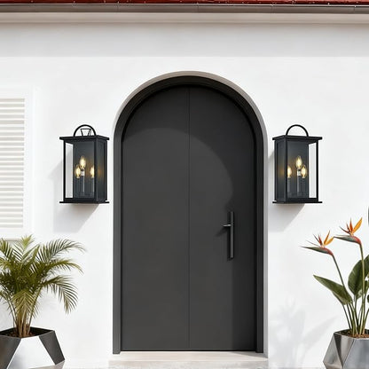 Outdoor Wall Light Fixture,3 -Light in Black Rectangular Metal Frame and Clear Glass Shade,Waterproof Exterior Sconce for Front Door, Porch, Garage,Bulbs Not Included