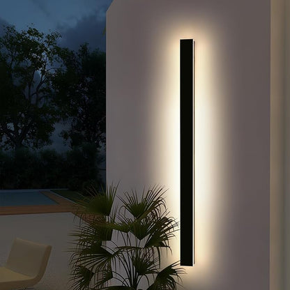 71inch Modern Outdoor Wall Light, 3000K-6000K Dimmable Outside Wall Sconce, Black Exterior Lighting Fixture, IP65 Waterproof Linear Long Garage Lights for Porch Patio with Remote Control