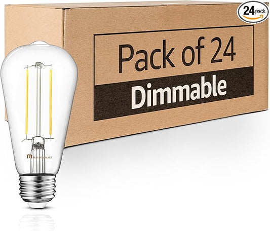 Mastery Mart 24 Pack Vintage LED Light Bulb 5000K Daylight White, Dimmable, 5.5W (60 Watt Equivalent), ST21/ ST64 Clear Glass Antique Edison Style, 500LM E26 Decorative Filament Bulb
