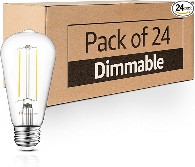 MASTERY MART 24 Pack Vintage LED Edison Bulbs, E26 Led Bulb 5.5W Equivalent to 60W, Dimmable, 5000K Daylight White, High Brightness ST19 Antique LED Filament Bulbs, Clear Glass