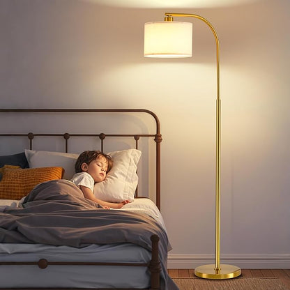 Tall Floor Lamp for Living Room,65'' Modern Standing Lamps with 9W LED Bulb,Elegant Floor Light with Fabric Shade,Gold Tall Lamp for Bedroom Office Study Room Corner Dining Room