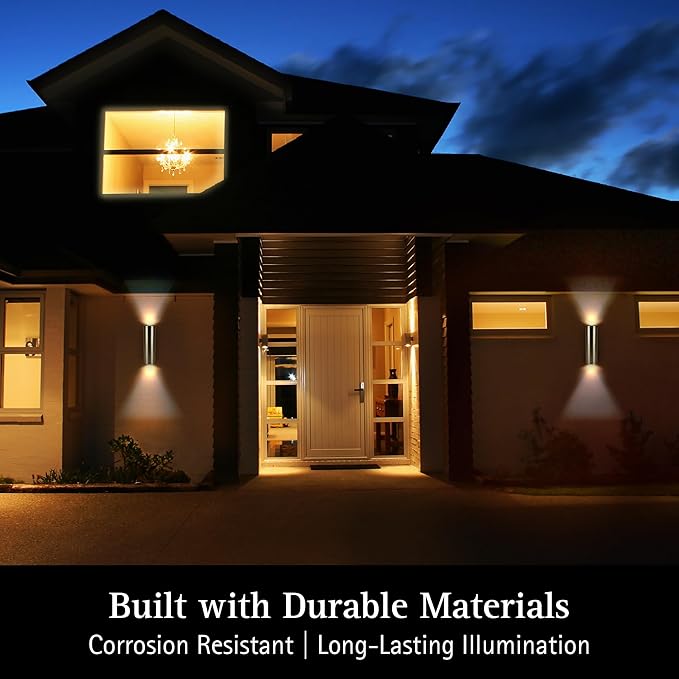 Ultralux 12 Inch Modern LED Up and Down Wall Light, Outdoor Wall Sconce Front Door Light Fixture, 2000 Lumen Outdoor Sconce 30 Watt Outside Lights For House 4000K Brushed Nickel Exterior Light Fixture
