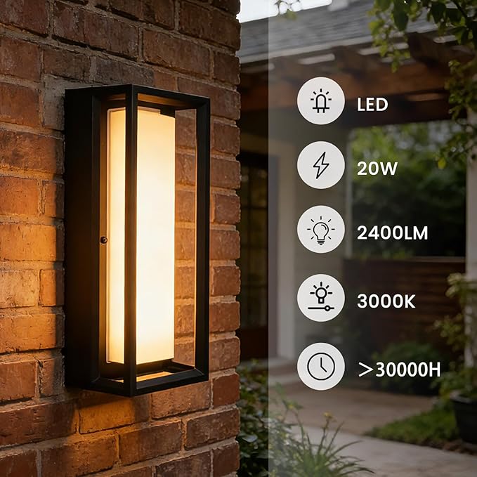 LED Outdoor Wall Sconce & Porch Sconce, 3000K 1500 Lumens, Die Cast Aluminum Porch Lights, Modern Exterior Decorative Light Fixture for Front Door, Garage, House Entrance(5.5x4.3x14.9inch)