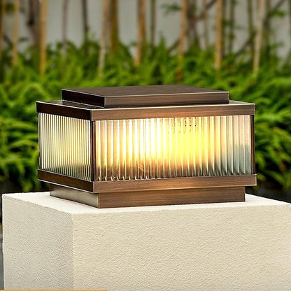 All Copper Steel Glass Outdoor Post lights, Waterproof Pillar Light, Vintage Patio Lawn Column Lamp,outdoor column lights,Deck Lights, Lantern Fence Lamp Fixture E26 Base (Electricity, 12X12IN)