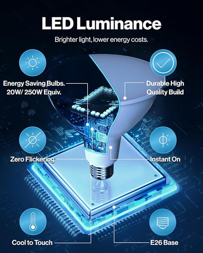 Sunco 6 Pack PAR38 LED Flood Light Outdoor Bulb, Exterior Waterproof Spotlight Lighting, 2800 LM, 20W (250W Equivalent), 3000K Soft White, Dimmable, E26 Medium Base UL