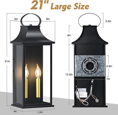 21" Large Outdoor Wall Lights 2 Packs, Black Exterior Lighting Fixtures Outdoor Sconce Light with E12 Base, 2-Light Outdoor Lanterns for Porch, Waterproof Outside Lights for House, Garage, Patio