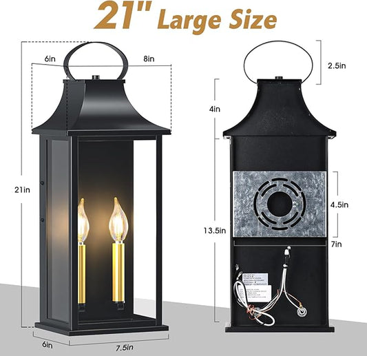21" Large Outdoor Wall Lights 2 Packs, Black Exterior Lighting Fixtures Outdoor Sconce Light with E12 Base, 2-Light Outdoor Lanterns for Porch, Waterproof Outside Lights for House, Garage, Patio