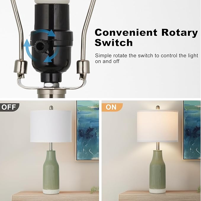 24.5" Modern Ceramic Table Lamp for Nightstand, Farmhouse Bedside Lamp for Bedroom, Small Table Lamp for Living Room End Table, Light Green (1 Pack)