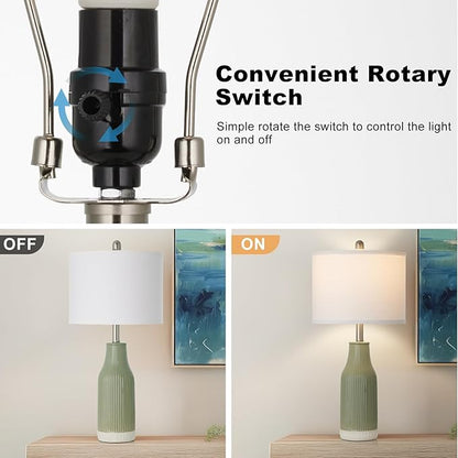 24.5" Modern Ceramic Table Lamp for Nightstand, Farmhouse Bedside Lamp for Bedroom, Small Table Lamp for Living Room End Table, Light Green (1 Pack)