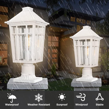 Darkaway Large Outdoor Post Lights Lamp Post Light Fixture, 17inch Waterproof Aluminum Post Lamp with Glass, Fence Deck Lighting for Garden, Patio, Pathway (Large，White)