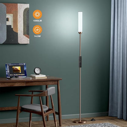 Ambimall LED Floor Lamp with Remote Control, 65" Standing lamp with Stepless Adjustable 3000K-6500K Colors & 30-100% Brightness, Foot Switch(Brown)