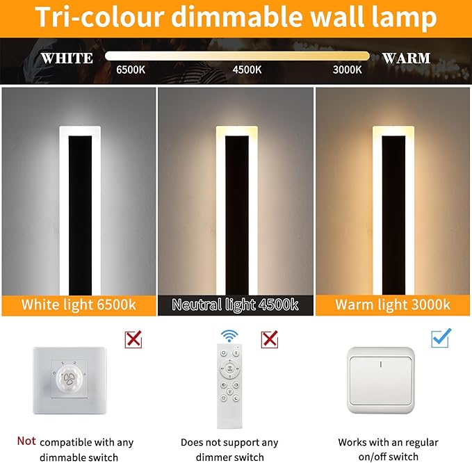 Mikeru 2Pack 71inch Modern Outdoor Exterior Wall Light, 3000k/4500k/6000k 3 Colors Switchable Large Outdoor Fixture Wall Mount, Ip65 Waterproof Modern Long Porch Light, Hardwired (Width: 5.5inch)