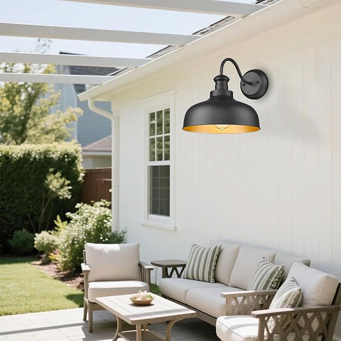 Black Outdoor Barn Light for Farmhouse, Anti-Rust 2 Pack 11.5 Inch Dome Exterior Wall Mount Lights Fixture ,Weather Resistant Outdoor Wall Sconce Lighting for Porch, Garage, Patio, Entryway (Black)