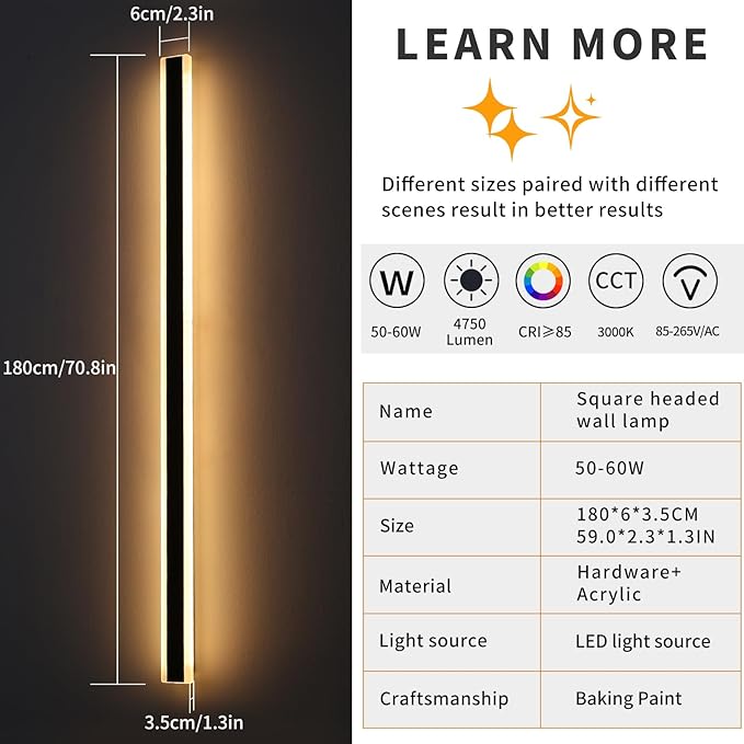 Mikeru 2Pack 71inch Long LED Wall Light Fixtures, 3000K Modern Outdoor Lights Exterior for House Ip65 Waterproof Rust Outdoor Light Fixtures Hardwire Wall Mount Exterior Lighting for Shop,Garage