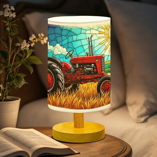 Tractor Table Lamp LED 3-Color Pressed Bedside, Tractor Shade Lamp with Wood Base for Bedroom Living Room Desk Office TL01