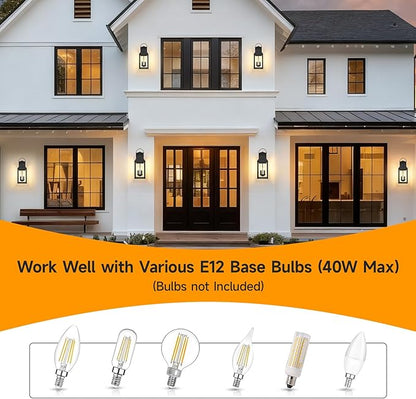 tewei Dusk to Dawn Outdoor Lighting Fixture, 20'' Large Porch Lights Outdoor Sconce Lights, 2-Light Black Exterior Lights for House Waterproof Outside Patio Lanterns for House Garage, 1-Pack